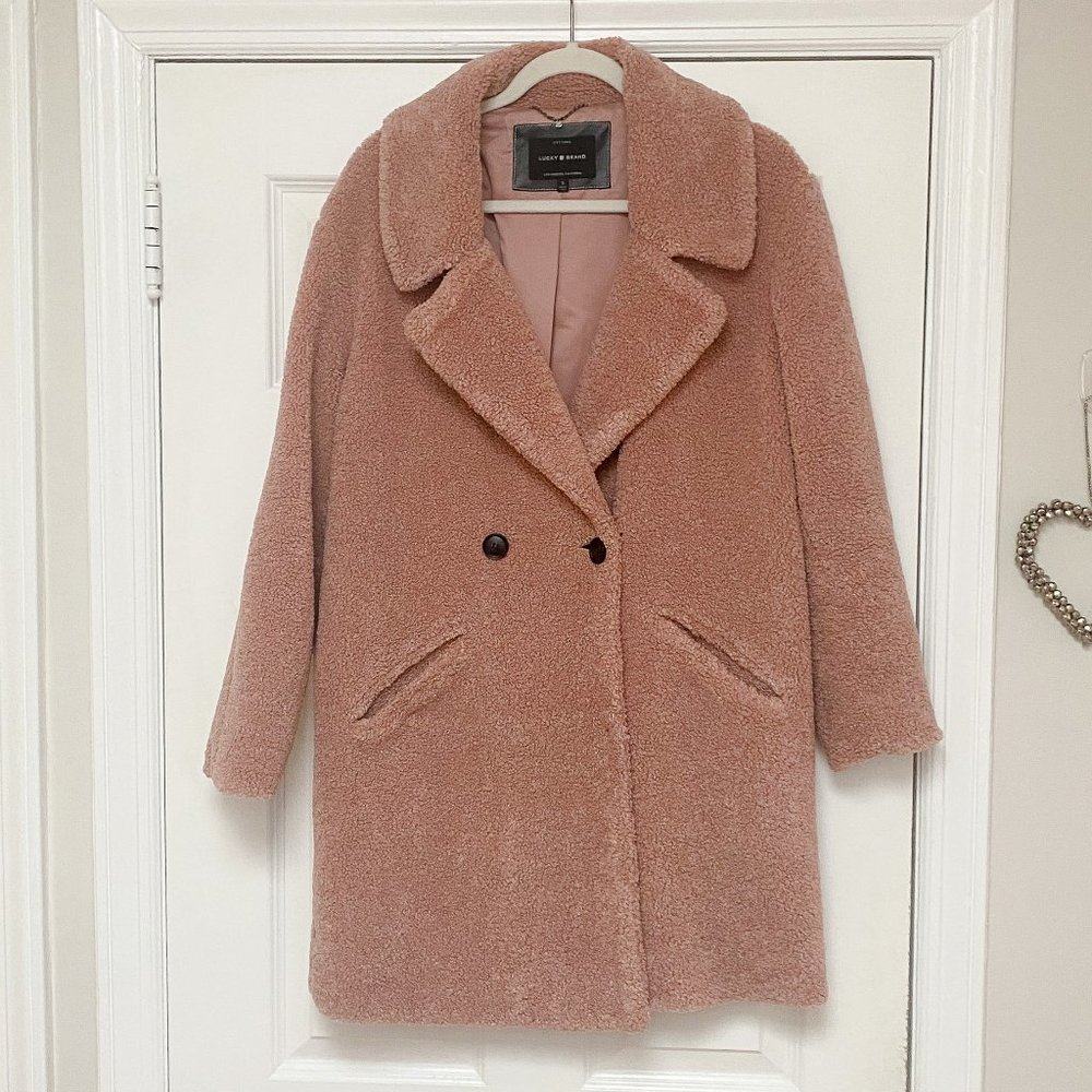 Lucky Brand Faux Fur Blush Pink Teddy Coat, Size M, Pre-Owned